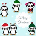 Set of cute Christmas penguins. Royalty Free Stock Photo